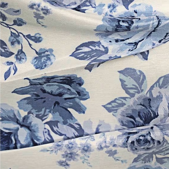 Allison & Kelly Strapless Taffeta Blue & Ivory Floral Print Bow Back Mini Dress - Picture 5 of 6